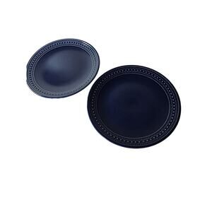 MATCERAMICA Dark Blue Embossed Dot Band 10.75" Dinner Plates Set of 2